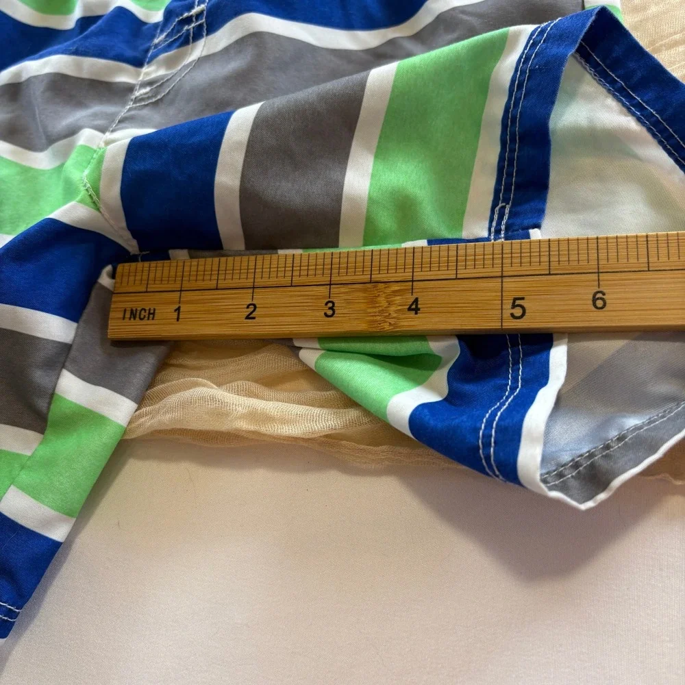 OP Boys Neon Green Blue Stripe Lined Swim Trunks Size 3T